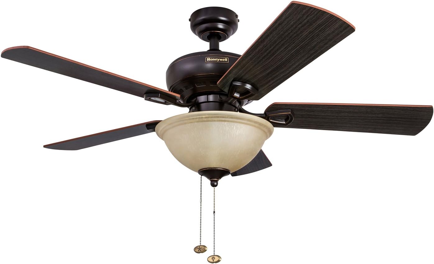 Honeywell Woodcrest 44-Inch Ceiling Fan with Sunset Bowl Light, Five Reversible Cimarron/Ironwood Blades, Oil-Rubbed Bronze