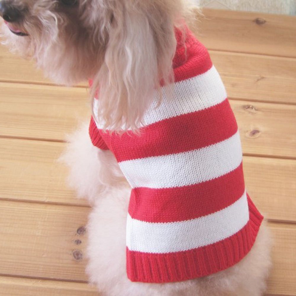 Turtleneck Stripes Pro Pet Clothes Dog Wool Classic Sweaters (Red &White Stripe, XXL)