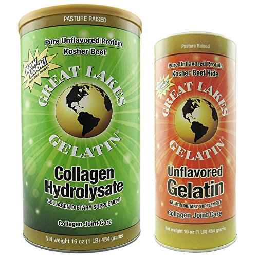 Great Lakes Gelatin, Kosher, 16-Ounce Cans of Unflavored and Collagen Hydrolysate