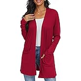 Womens Casual Lightweight with Pocketes Long Sleeve Open Front Cardigan