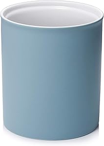DOWAN Kitchen Utensil Holder, 7.2” Large Utensil Holders for Countertop, Heavy Ceramic Utensil Crock, Anti Slip & Scratch Cork Bottom, Utensil Crock for Home Décor, Matte Blue