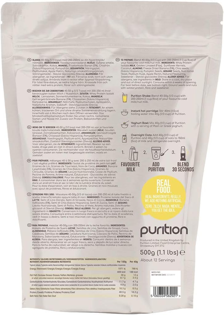 Purition Banana - High Protein Wholefood Shake, 500 g (Pack of 1) - Image 3