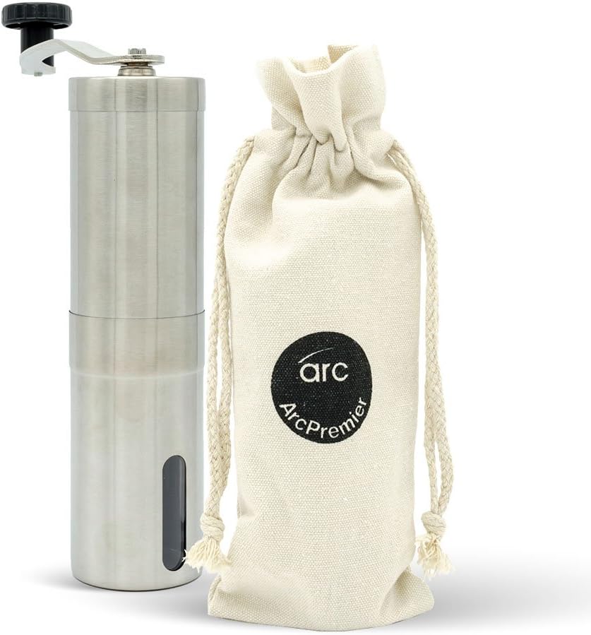 Burr Coffee Grinder Manual Mill 3 In 1 | Adjustable Grinding Coarseness, Stainless Steel Body & Ergonomic Grip | For Freshly Ground Espresso, French Press, Nuts, Spices, Travel & Work By Arc Premier