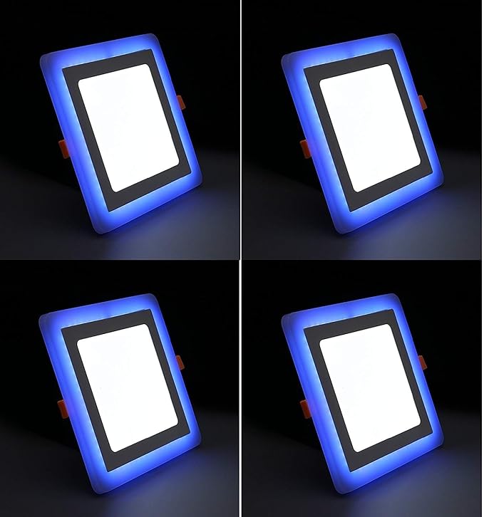 Kohinoor Lights 6W 3+3 LED Side Blue Square Ceiling POP Panel Light 3D Effect Lighting (Double Color, White) Pack of 4