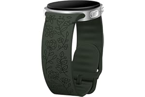 Vieeki Floral Bands Compatible with Samsung Galaxy Watch 8 Band 40mm 44mm /8 Classic 46mm (22mm Engraved Flowers Silicone Str