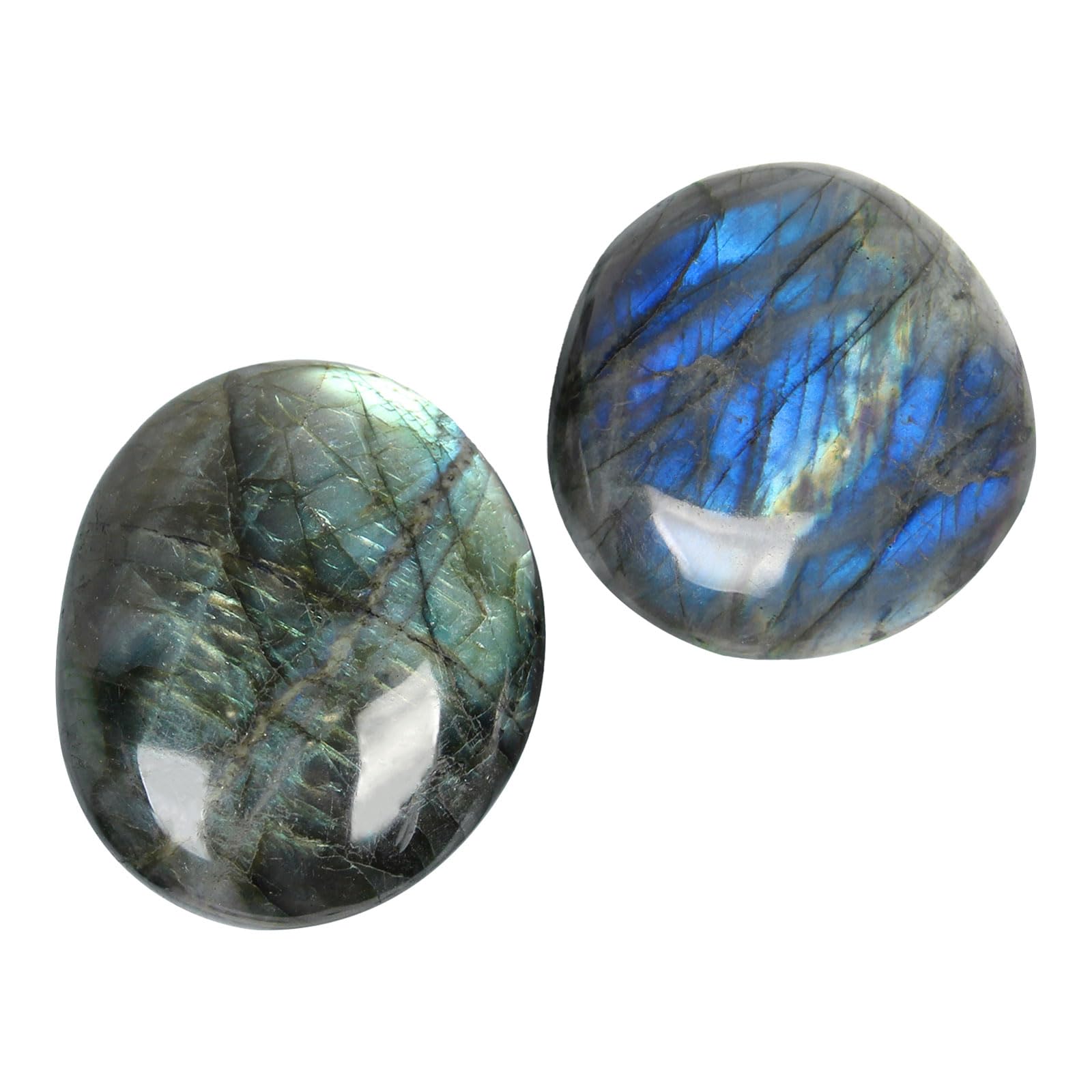 2 Pcs Labradorite Pocket Stones, Natural Polished Labradorite Crystal Palm Stones, Smooth Worry Stones for Decoration, Collection & Gift