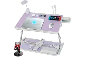 iXTRA Laptop Lap Desk Include Cooling Fan,Adjustable Lap Desk with Light Fan,Folding Laptop Desk for Bed with USB,Bed Desk with Storage Drawer 60x40cm,Purple