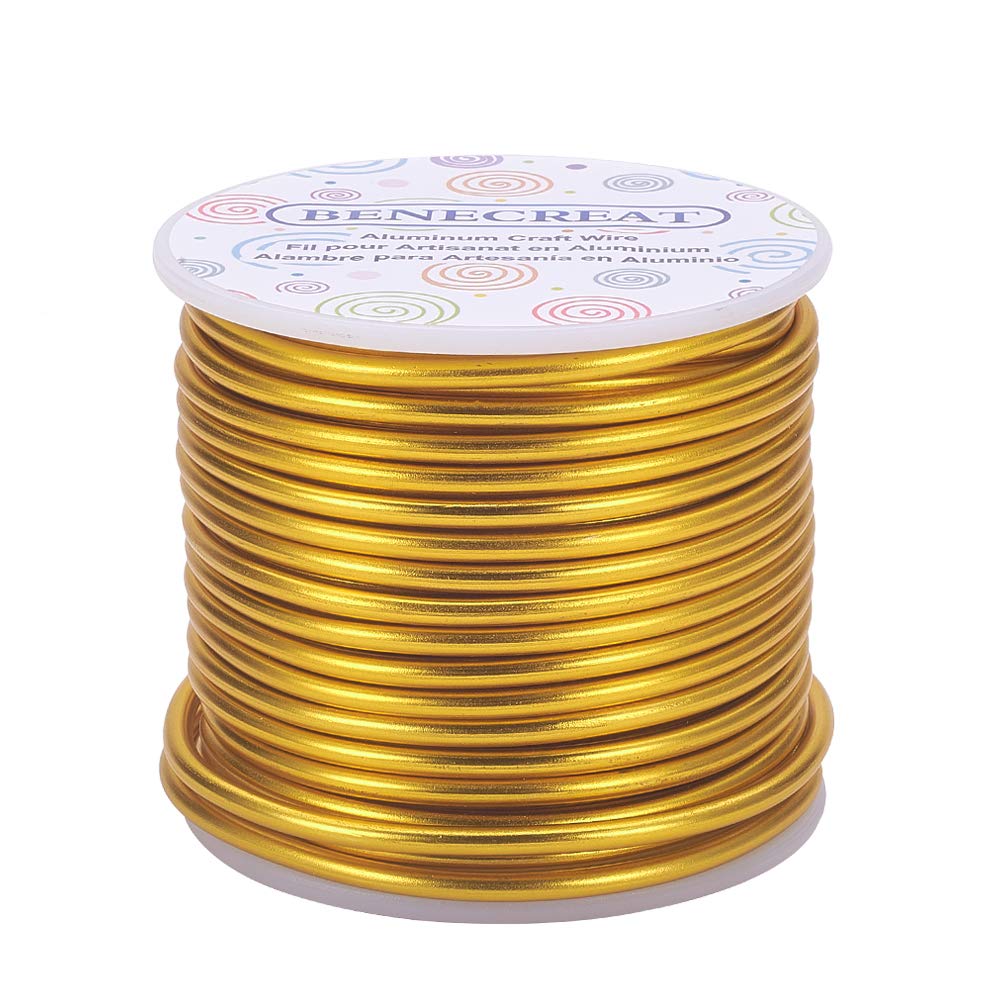 BENECREAT 9 Gauge (3mm) Jewelry Craft Aluminum Wire 17m/55 Feet Bendable Metal Sculpting Wire for Bonsai Trees Craft Floral Model Skeleton Making, Light Gold