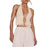 MakeMeChic Women's Open Back Halter Crop Tops Sleeveless Knit Party Club Tank