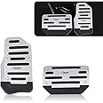 pinflaw 3 PCS Car Accelerator + Brake Pedal Kit, Sports Style Metal Rubber Wear-Resistant Non-Slip Pedal, Auto Punch-Free Installation Parts, for Most Automatic Transmission Vehicles (Silver)