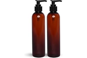BRIGHTFROM Lotion Pump Bottles, Empty 8 OZ, BPA-Free Refillable Plastic Containers, Amber with Black Dispenser for - Soap, Shampoo, Lotions, Liquid Body Soap, Creams and Massage Oil (2 Pack)