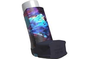 The Inhaler Tailor Inhaler Holder - for Ventolin & Shorter Style Inhaler - Vegan Leather - Adults & Kids Asthma Inhaler Case with Eyelet for Keychain/Lanyard - Handmade (Shorter, Galaxy)