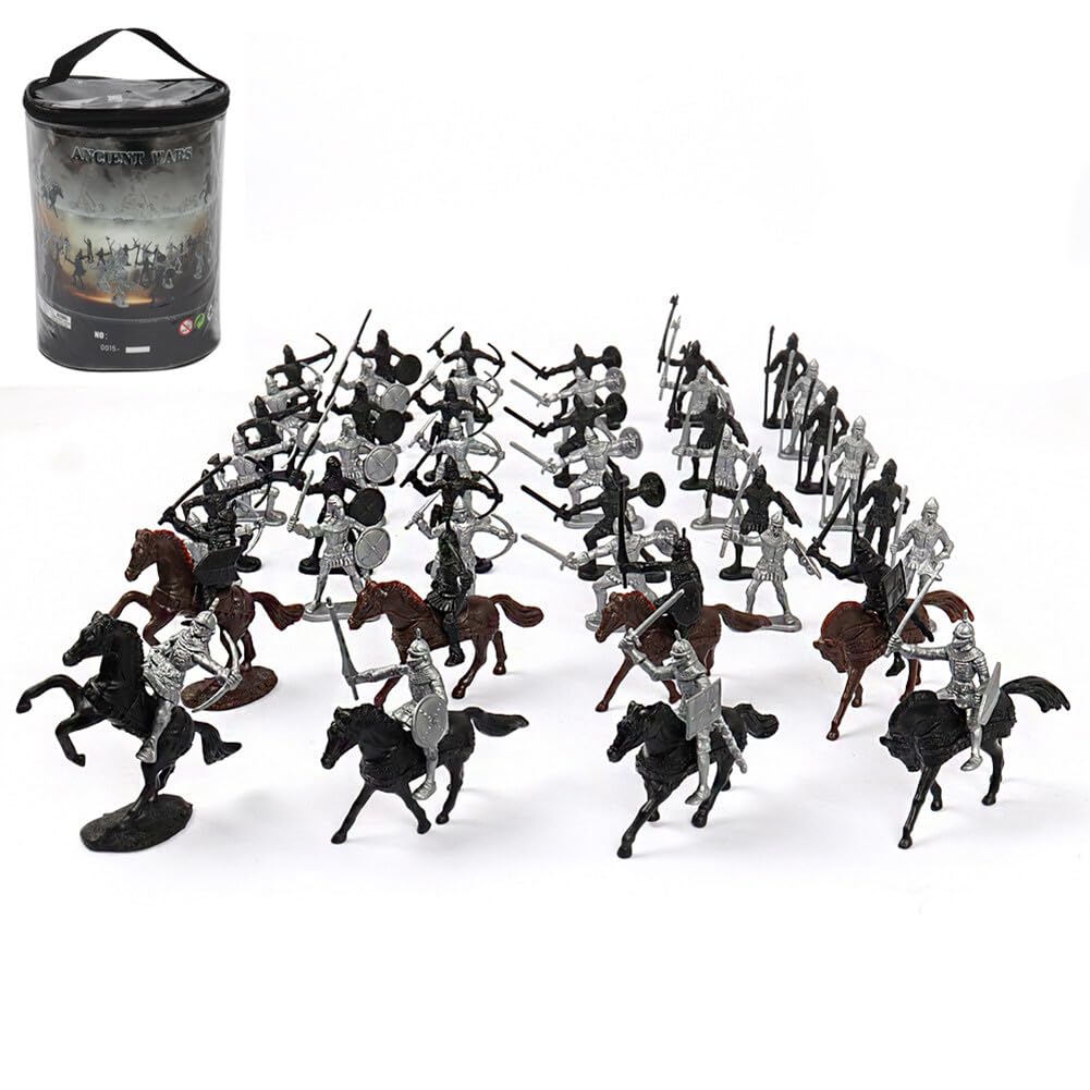 Uposao 52 Pcs/set Static Military Soldier Model Plastic Crafts Knights Toys, Children's Medieval Soldier Knights Figures Model Toy Static Toys, Children's Gifts