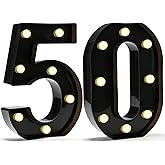 Pooqla Decorative Led Light Up Number Letters, Black Plastic Marquee Number Lights Sign for 50th Birthday Party Wedding Decor Battery Operated Black Decoration 50