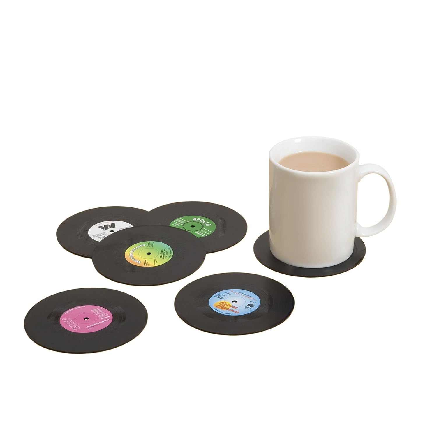 Spinning Hat Retro Vinyl Coasters - Set of six retro coasters. Remind yourself of the days of vinyl while drinking your favourite beverage.