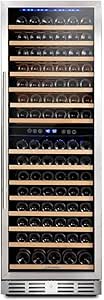 Kalamera 157 Bottle Freestanding Wine Cooler Refrigerator With Stainless Steel, triple-layered Tempered Glass Door, Electronic One-Touch Control with LED Display Wine Fridge