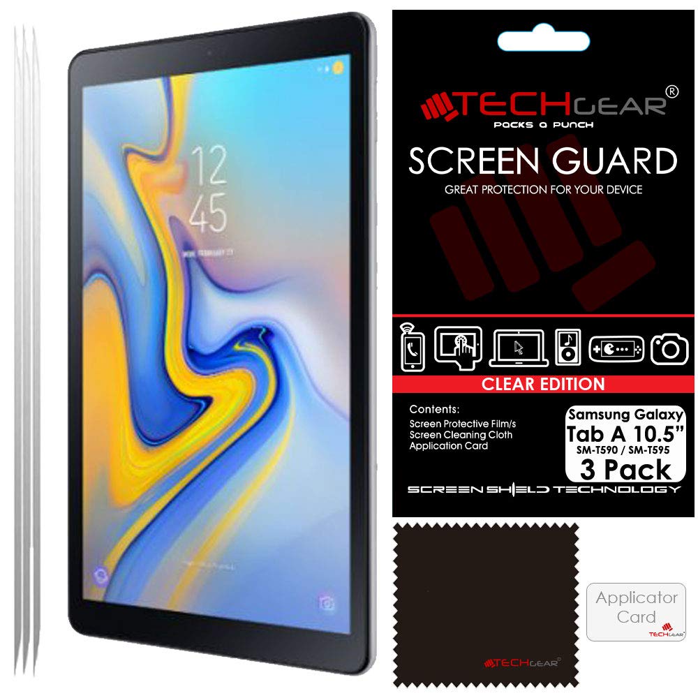 TECHGEAR [Pack of 3] Screen Protectors for Samsung Galaxy Tab A 10.5 Inch (SM-T590 / SM-T595) - Ultra Clear Lcd Screen Protector Guard Covers for Galaxy Tab A 10.5 2018