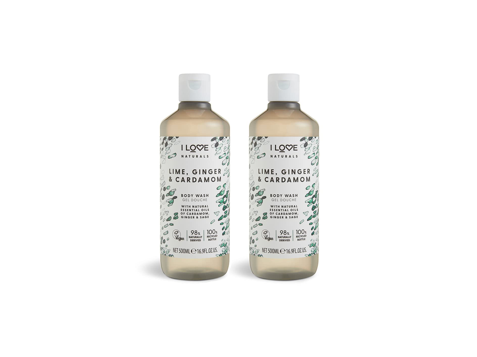 I Love Naturals Lime, Ginger & Cardamom Body Wash – Invigorating Essential Oils of Ginger, Cardamom & Sage – Refreshing Shower Gel for Silky Smooth Skin – Vegan & Cruelty-Free 500ml 2 x 500ml