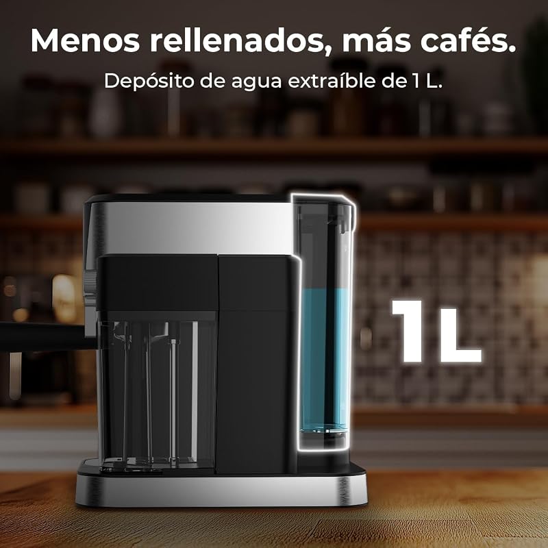 Cecotec Semi-automático Power Espresso 20 Cream Coffee Maker, 20 Bares, Aquecimento Thermoblock, Adequado para Café Moído, Espresso, Cappuccino e Latte, Touch Screen, Tanque de Leite de 700ml e 1L de Água