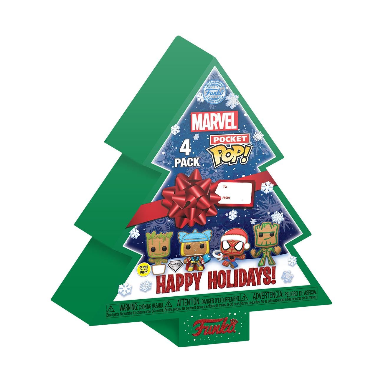 Funko Pocket Pop! Marvel - Groot - Tree Holiday Box 4 Pieces - Marvel Comics - Keychain Novelty Keyring - Collectable Mini Figure - Stocking Filler - Gift Idea - Official Merchandise - Backpack Decor
