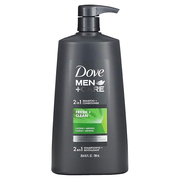 DOVE MEN+CARE, 2 IN 1 SHAMPOO + CONDITIONER, FRESH & CLEAN, 25.4 FL OZ (750 ML)