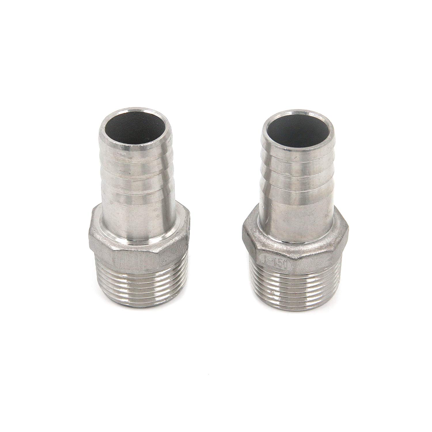 Quluxe 2 Pcs Stainless Steel 304 Hose Barb Tube Fitting Hex Head Hose Barb Connector 1" Barb to 1" Male NPT (DN25 1”Φ25)
