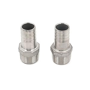 Quluxe 2 Pcs Stainless Steel 304 Hose Barb Tube Fitting Hex Head Hose Barb Connector 1" Barb to 1" Male NPT (DN25 1”Φ25)