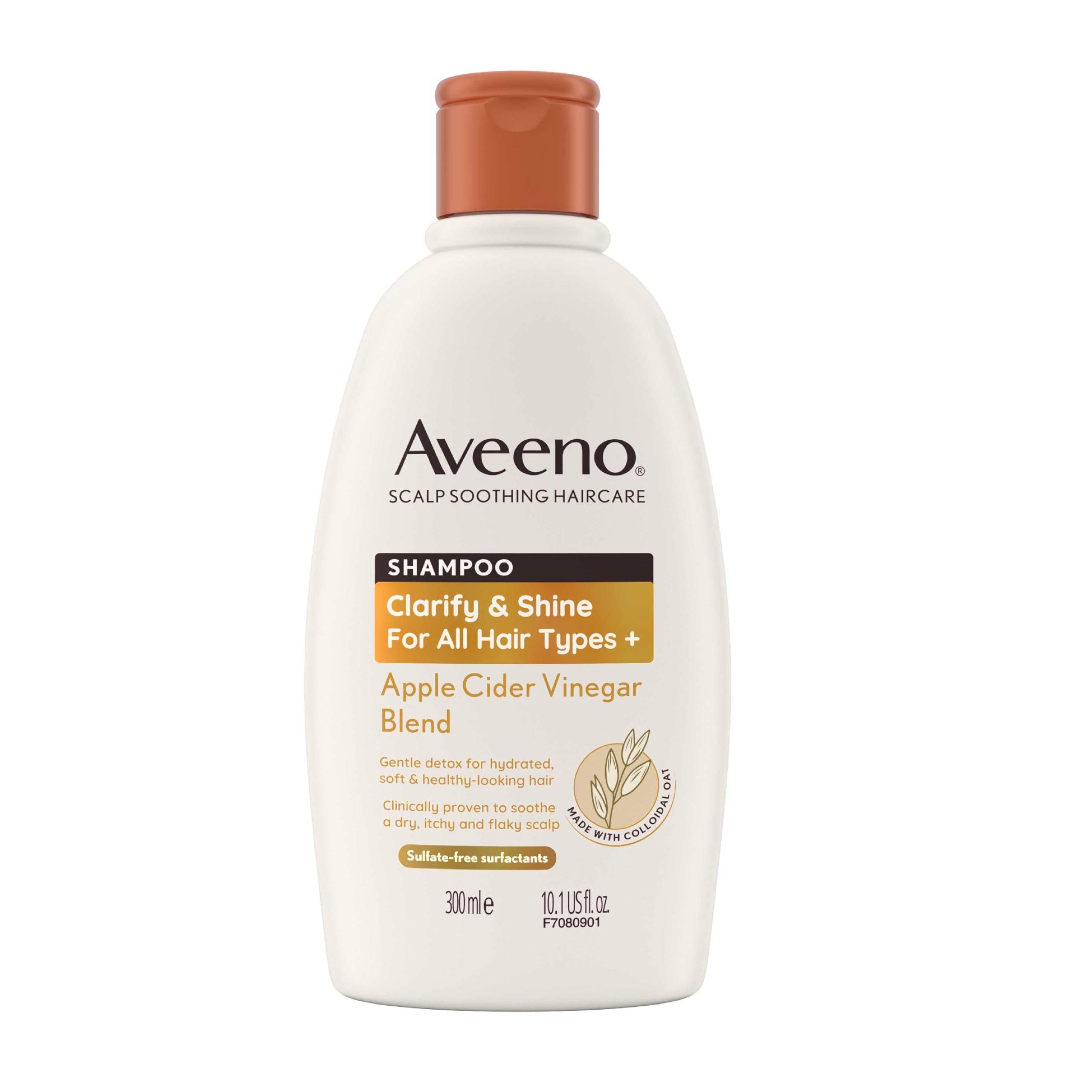 Aveeno Scalp Soothing Haircare Clarify & Shine Shampoo, Apple Cider Vinegar Blend, for All Hair Types, Soothes Dry, Itchy & Flaky Scalp, Clinically Proven, Sulfate Free, 300ml