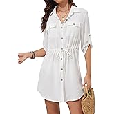 Bsubseach Swimsuit Coverup Shirt Dress Beach Vacation Clothes for Women Button Down Cover Ups Resort Wear