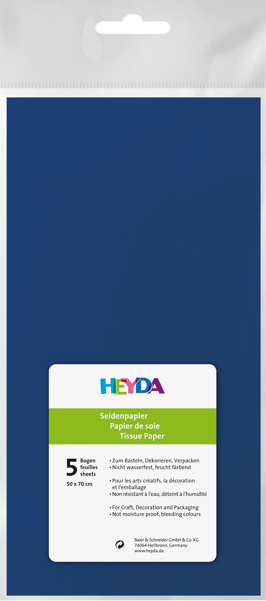 Baier & Schneider Tissue Paper 50 x 70 cm Dark Blue – 1 Pkg = 5 Sheets, Pack of 10