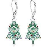 Christmas Earrings Christmas Tree Earrings for Women Dangle Sterling Silver Green Xmas Tree Drop Dangling Leverback Holiday Jewelry Gifts