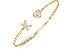 BRIJEWLIC Gold Initial Bracelets for Women Girls, 14K Gold Plated Gold Bangle Bracelets for Women Girls Dainty Gold Initial Bracelets Heart Bracelets for Women Girls Bridesmaids Bracelets Gifts