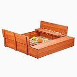 Kids Wooden Sandbox with Cover and Foldable Storage