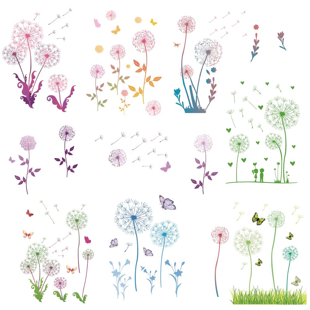 CRASPIRE Dandelion Decals Colorful Plant Stickers Flower Window Stickers Waterproof Removable Vinyl Wall Art for Restroom Bedroom Living Room Decorations — image 1