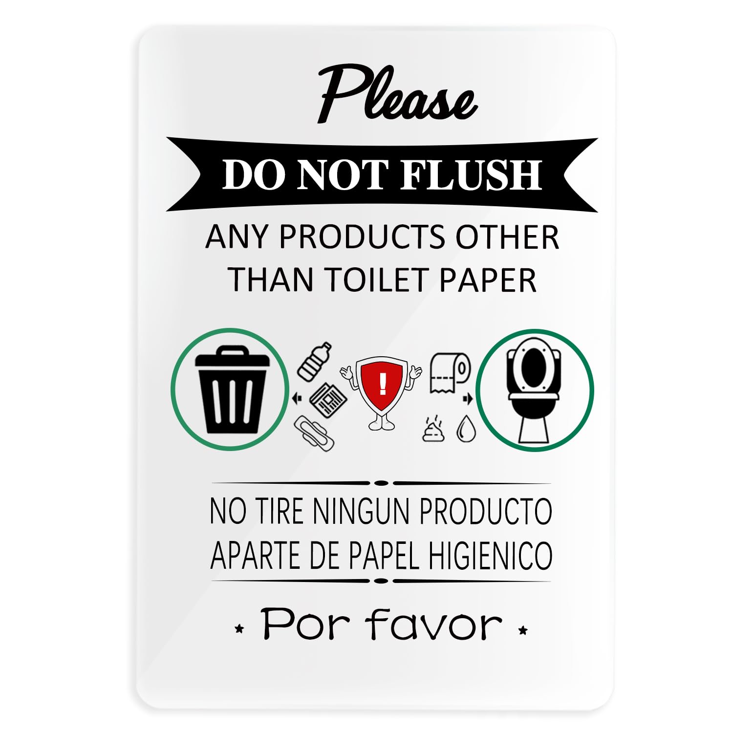 Photo 1 of 6 * 8Inch Bathroom Sign Do Not Flush Durable Designer Sign Premium Finish Acrylic Decor Sign Flush Only Toilet Paper (6 * 8Inch)