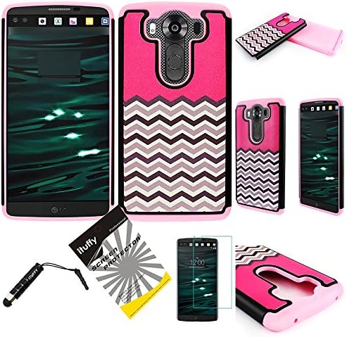 For LG V10 ITUFFY (TM) 3items Combo: Screen Protector + Stylus Pen + Dual Layer Impact Resistance Hybrid Armor Case (Hot Pink Chevron Light Pink)