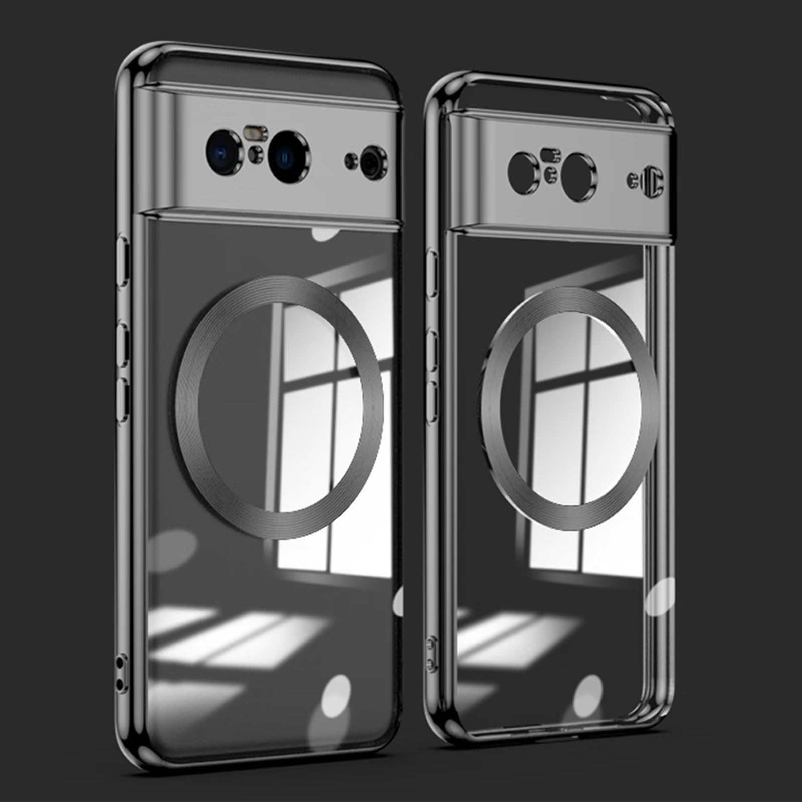 Jeelar ESONG Magnetic Clear for Google Pixel 8 Case with MagSafe[Wireless Charging][Camera Lens Cover Protection] Silicone Shockproof Protective Phone Cover[Non-Yellowing/Anti-Fingerprint]-Black