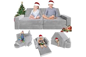 YEFU 15pcs Modular Kids Play Couch, Kids Couch for Toddler & Children, Toddler couches, Kid Couches Fort Building kit for Playroom Furniture, Kid Play Couches, Convertible Sofa for Boys & Girls, Grey