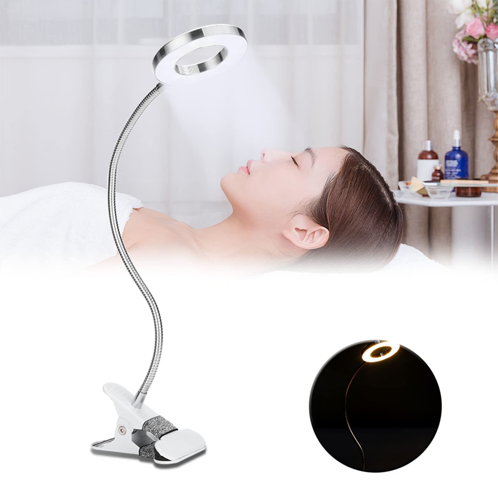 Desk Lamps, Clip Lamp,USB Circle Makeup Lamp, Eyebrow Lip Tattoo Beauty Salon Desktop Led Lights With Two Adjustable Light Color,with Clip,Portable Circle Makeup Led Lights Lamp