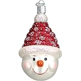 Old World Christmas Glistening Candy Coil Snowman Glass Blown Ornament for Christmas Tree, Handcrafted Holiday Decoration, Snowman Collection