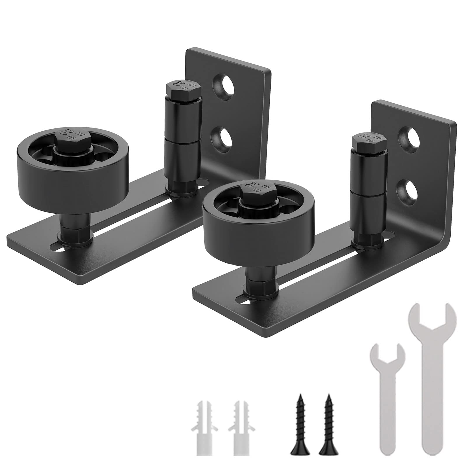 WINSOON 2 PC Sliding Barn Door Floor Guide Wall Mounted Hardware for Flush Bottom Adjustable Stay Rollers,8 Setup Options,Smooth Wheels Fit Most Closet Pocket Doors