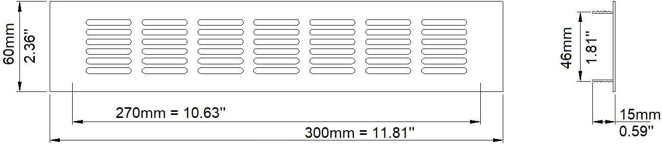 60x300mm Air Vent Cover - Aluminium Ventilation Grille - Silver Furniture Grill for Door Wardrobe, Radiator - Image 3