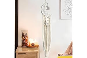 Dream Catchers, Boho Macrame Woven Wall Hanging, Crochet Crescent Moon Star Dream Catcher with Long Tassel, White Cotton Boho