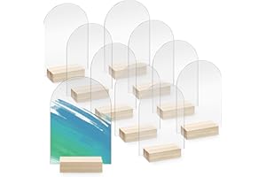 Bercoor 10 Pack 4x6 Inch Blank Clear Arch Acrylic Sign with Wooden Stands, Arched Round Top Acrylic Sheet, DIY Acrylic Arch Table Numbers for DIY Name Card Gifts Event Party Sign Decoration