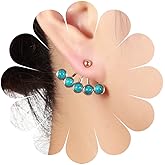 Ximdble Vintage Turquoise Ear Jacket Earrings Turquoise Stud Earrings Dot Ear Climber Earrings Blue Stone Ear Jacket Earrings Jewelry for Women