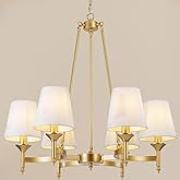 UPSEED 6-Light Gold Chandelier with White Fabric Shades – Modern Farmhouse Dining Room Light Fixture, Modern Gold Kitchen Cha