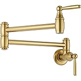 Gold Pot Filler Wall Mount, ARCORA Pot Filler Faucet 2 Handle with Double Joint Swing Arms Brass Stove Faucet