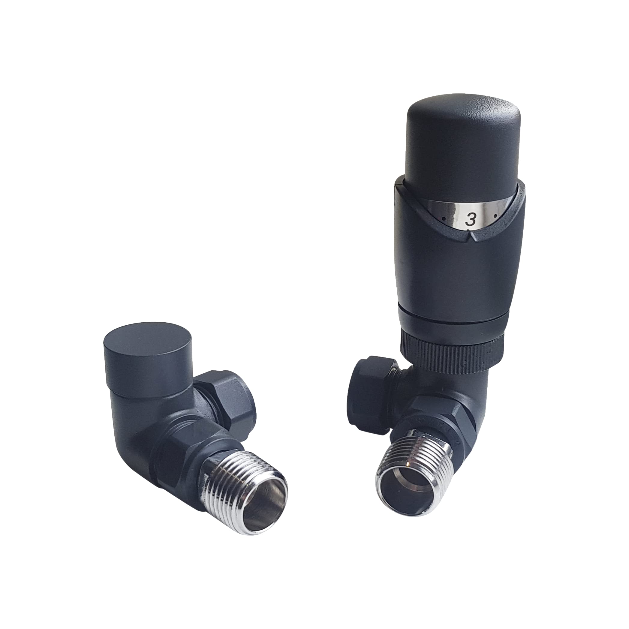 Thermostatic Radiator Valve Set - Anthracite Radiator Valves incl. a Corner TRV & Lockshield Valve – TRV Radiator Valves Ideal for a Vertical Radiator | Sidato Caldo