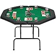 ECOTOUGE Poker Table Foldable, Casino Leisure Texas Holdem Game Table w/Metal Legs & Stainless Steel Cup Holders, 8 Players Octagon GamingTable for Blackjack, Club, Family Games, Green