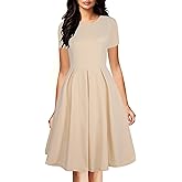 oxiuly Women's Vintage Half Sleeve O-Neck Contrast Casual Pockets Party Swing Dress OX253